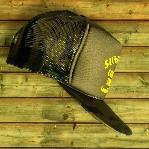 NWOT Sunshine Coffee Shop Central PA Camouflage Trucker Cap Green Yellow - Picture 7 of 10